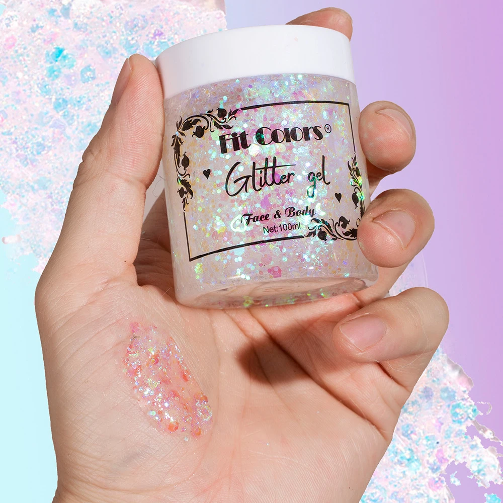 100ml Paillettes olografiche Glitter Gel Trucco Ombretto Evidenziatore Shimmer Viso Corpo Capelli Unghie Multiuso Make Up Cosmetici