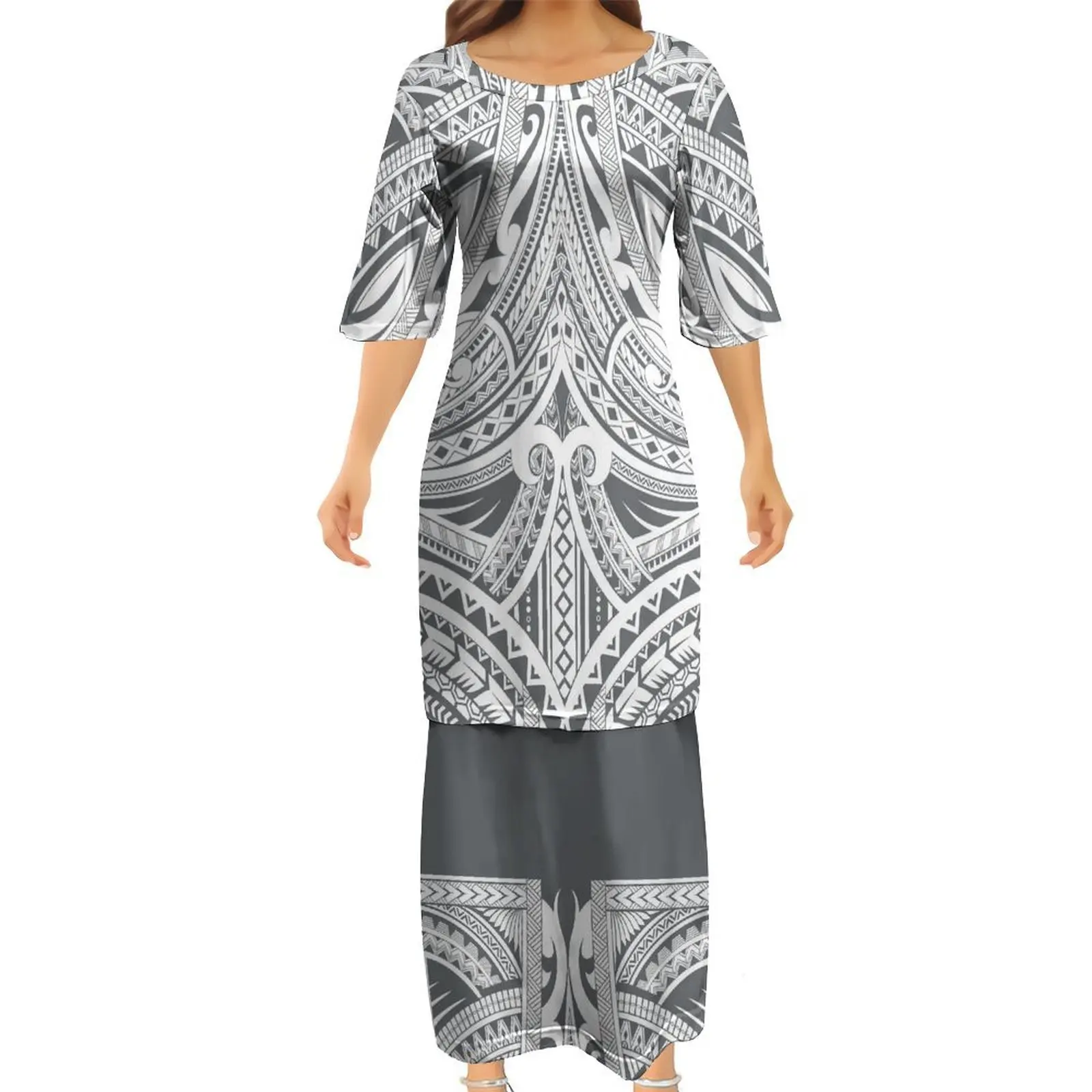 Summer Short-Sleeved Round-Neck Puletasi Custom Polynesian Women'S Dress Pattern Pacific Island Casual Women'S Wear