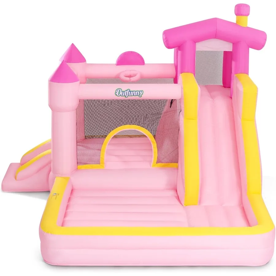 Casa de rebote inflable, castillo inflable grande para tobogán, soplador de 450W para exteriores e interiores, color rosa