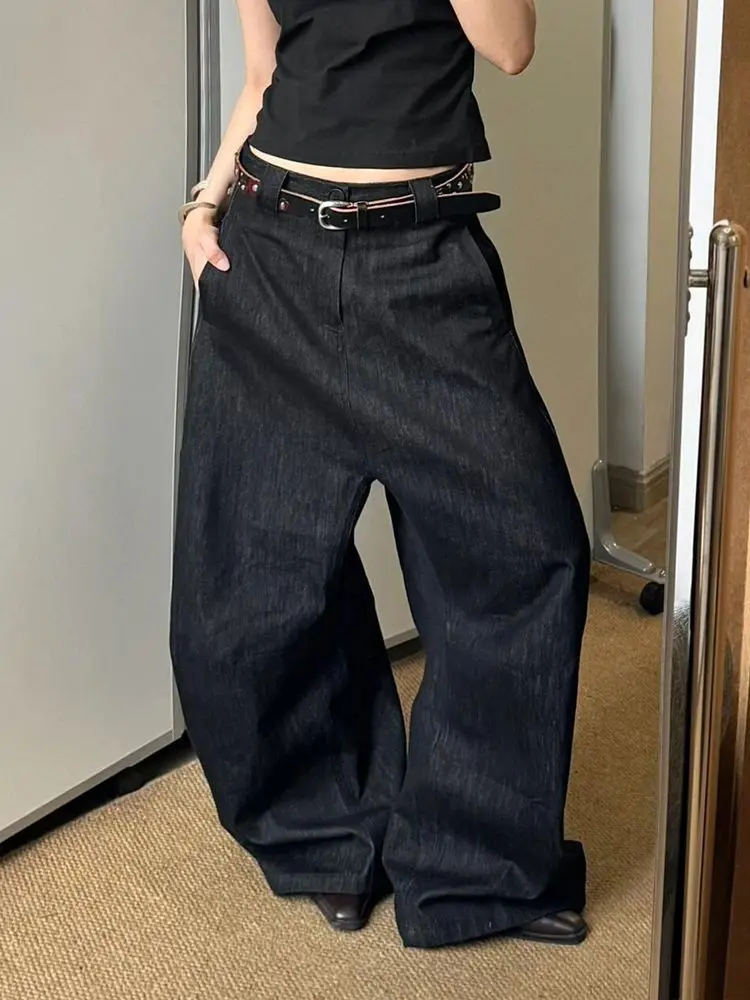

Deeptown Black Vintage Boyfriend Jeans Woman Washed High Waist Wide Leg American Style Oversized Denim Trousers Casual Basic