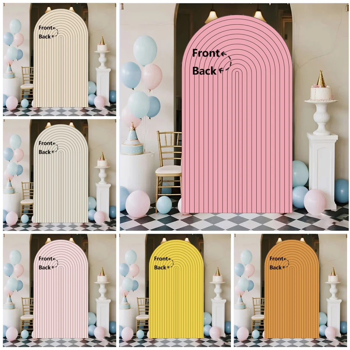 

Double Sided Striped Arch Photography Backgrounds Colorful Birthday Party Wedding Portrait Celebration Decoration Photo Backdrop