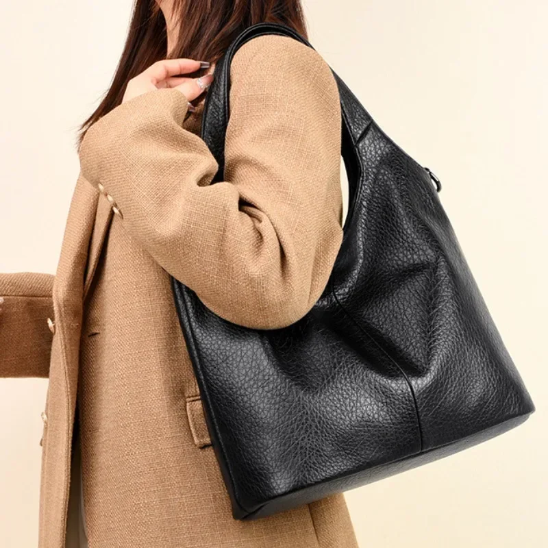 Classic PU Large Capacity Satchels Bag Women Winter Popular Detachable Strap Crossbody Bag Luxury Waterproof Commuter Tote Bag