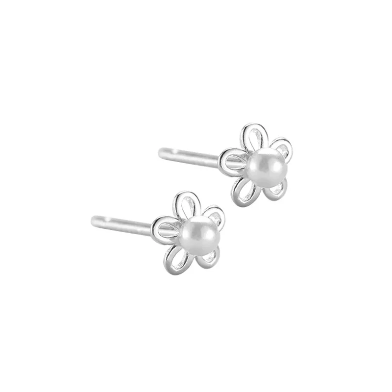 VOQ Simple Flower Stud Earrings Small Fresh Sweet Pearl Earrings for Girls Students Korean Version of Jewelry image 5