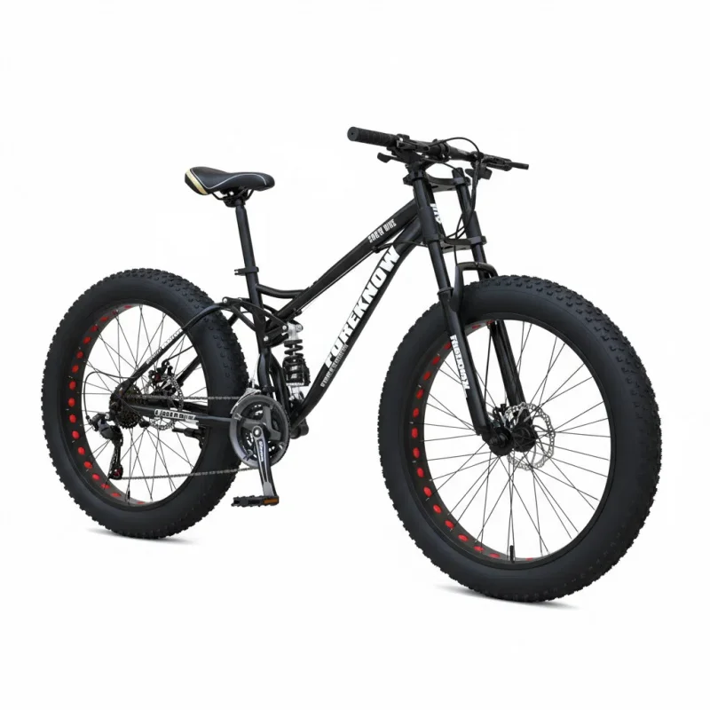 Bicicleta de montanha adulta com absorção de choque, pneus grandes ultra-largos 4.0, preto para meninos e meninas, tamanho da roda de 24 polegadas