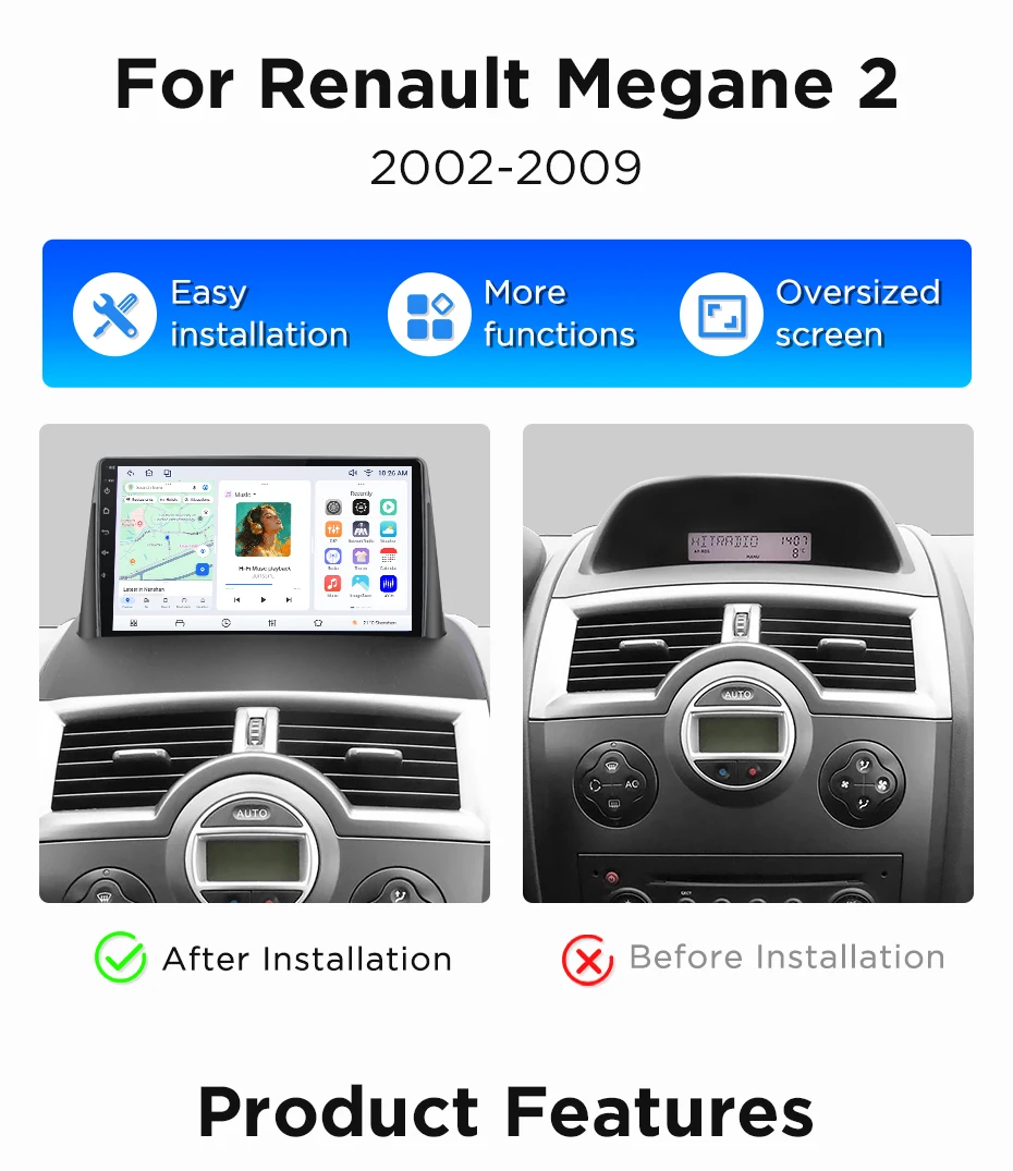Junsun Wireless CarPlay Android Auto Autoradio für Renault Megane 2 2002-2009 Auto-Intelligentes System DSP SWC RDS GPS FM BT – Detail 4