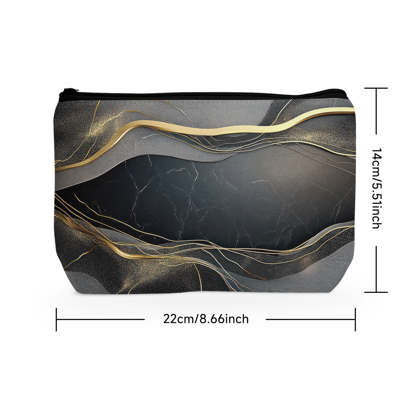 1Pc Black Marble Pattern Makeup Bags Black And Gold Color Modern Minimalist Style Portable Cosmetic Bag