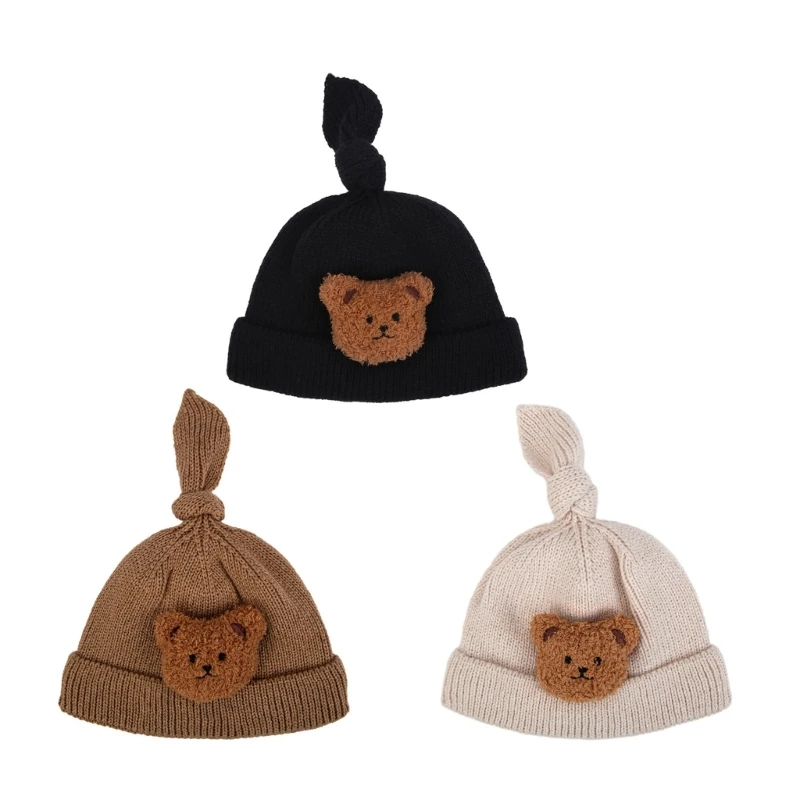 Knitted Hat Newborns Ear Protections Bonnet Breathable Baby Knotted Hat Brimless