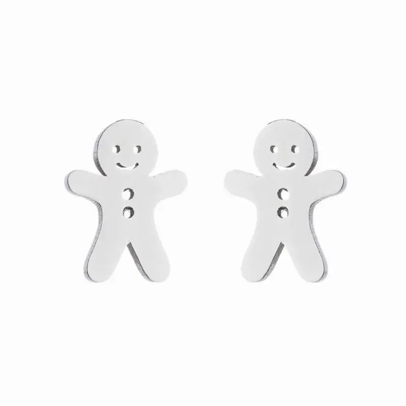 10 Pair Stainless Steel Retro Gingerbread Man Mermaid Earnail Wholesale Fashion Abstract Art Asymmetric Women's Christmas Gift