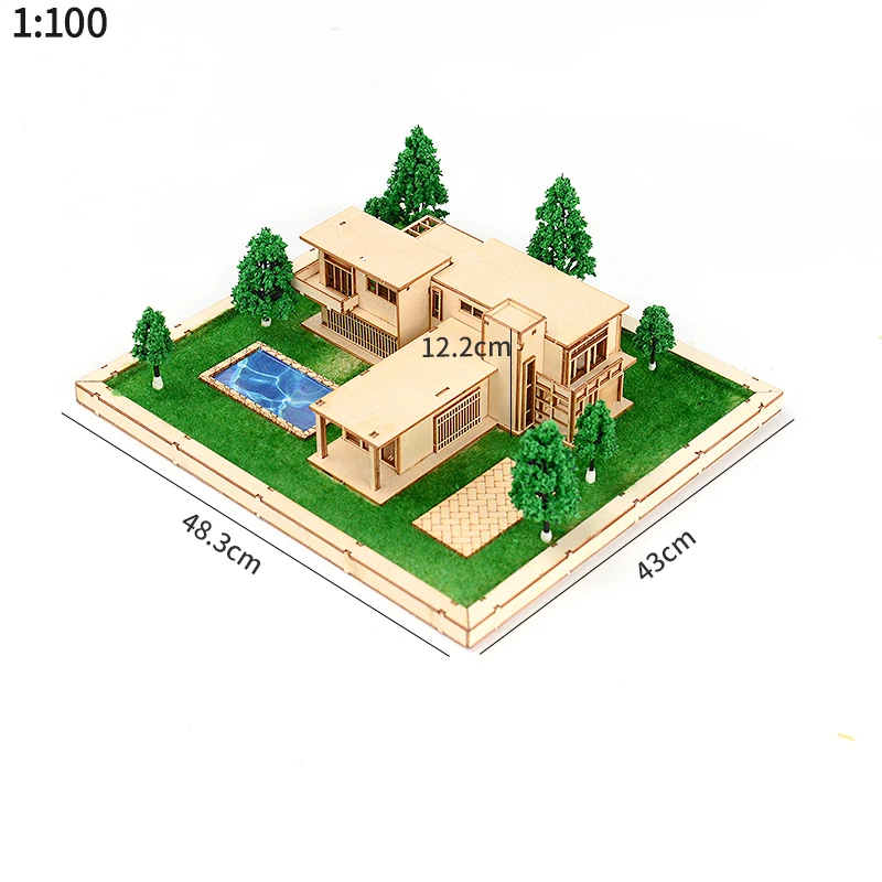 DIY Wooden Villa Model 100-200 Scale Mini Street View Building Assembly Kit for Modern Architecture Education Creative