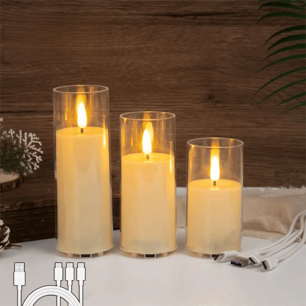 Rechargeable LED Flameless Candles with Remote Control Realistic Flickering Electronic Candles Clear Candle Shell Soft Light