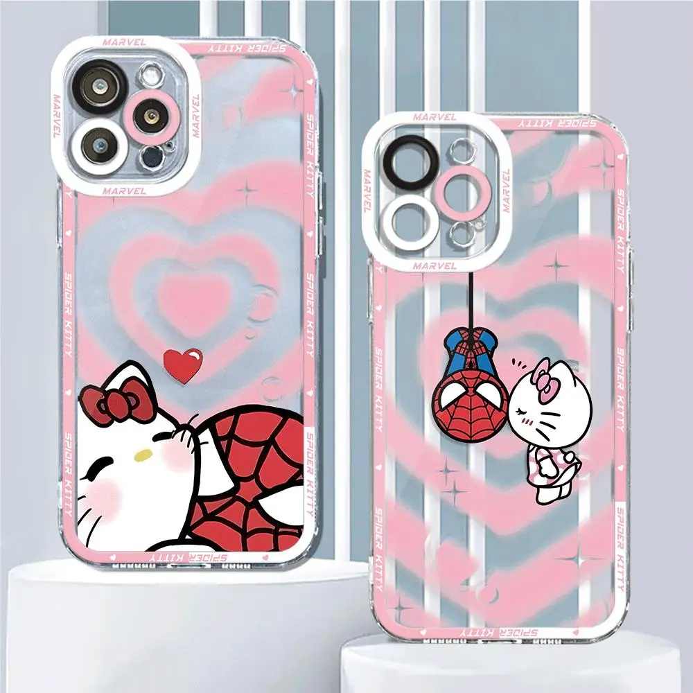 Phone Case for iPhone 13 Pro Max 15 7 8 Plus 11 Pro XS Max 14 Plus XR X 12 Mini Clear Marvel Spidermans Hello Kitty Cover