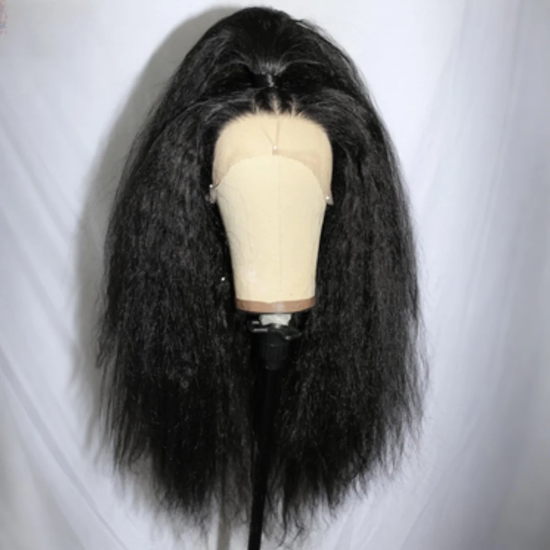 

Черный 28-дюймовый странный прямой яки, мягкий парик фронта шнурка для женщин с волосами ребенка, предварительно выщипанные, на каждый день