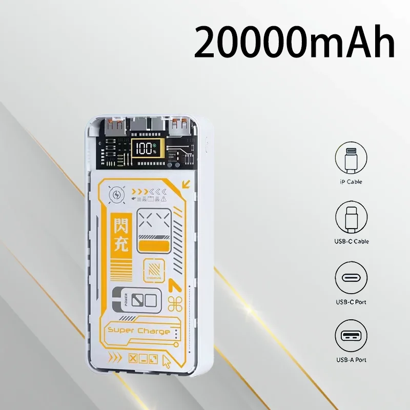 

Punk Transparent Mecha Wind Outdoor Portable Mobile Power Supply 20000mah Fast Charging Large Capacity with Line Power Bank