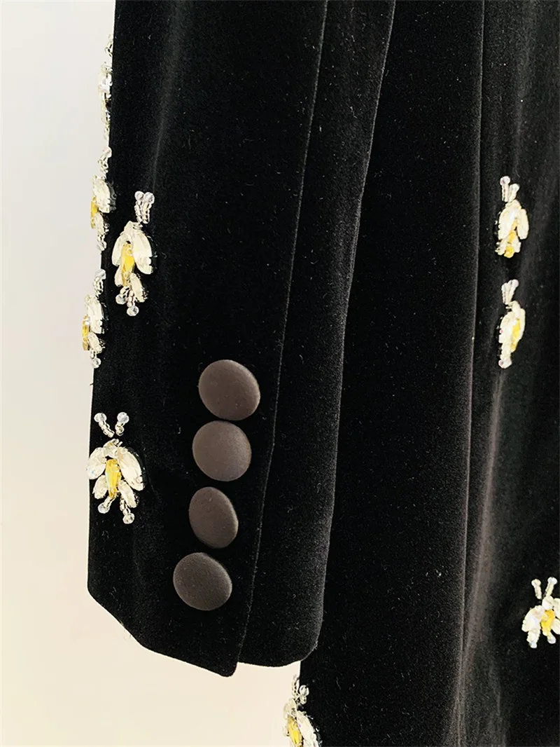 Bee Beads Crystals abito da donna colletto piatto splendidi top In velluto dorato Blazer a maniche lunghe nero formale sciolto nuovo arrivo In magazzino