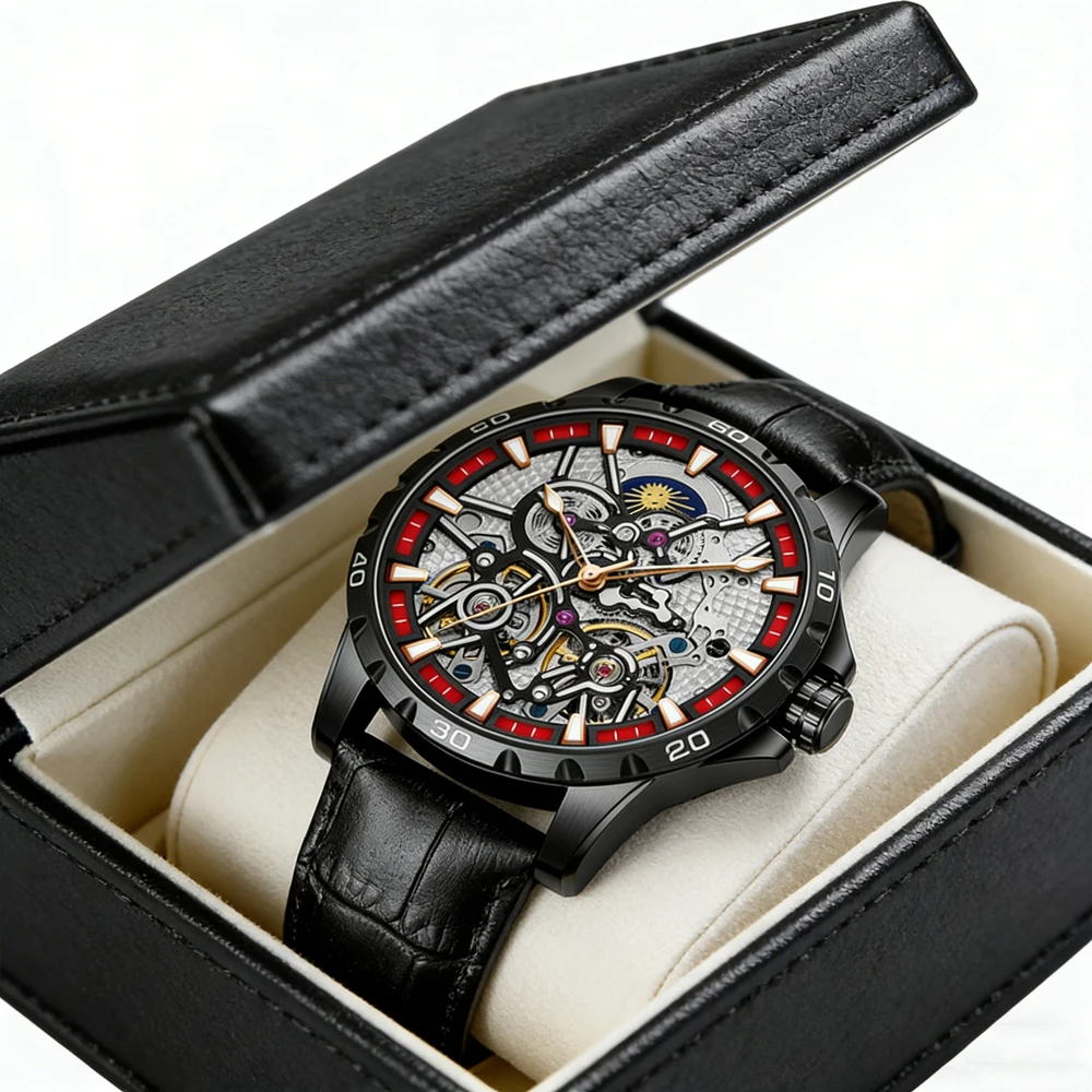 

Мужские механические часы AILANG Fashion Moon Phase: роскошные, с двойным турбийоном, скелетонизированные, водонепроницаемые, светящиеся