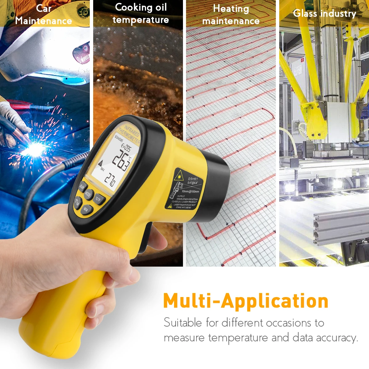 

Digital Infrared Thermometer For Melting Kilns Industry, HP-985B Dual Laser Temperature Gun Temperature Measure Range -50℃～1360℃