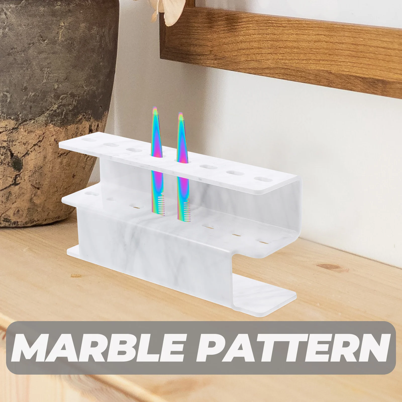 

8-Hole Acrylic Tweezers Storage Rack Marble Design Eyelash Tweezers Holder Makeup Brush Organizer Display Stand