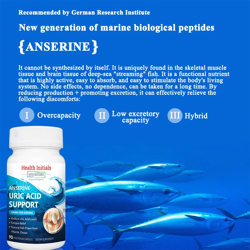 Anserine - Effective uric acid balancing, gout support, fatigue relief, joint support and uric acid control 90 capsules