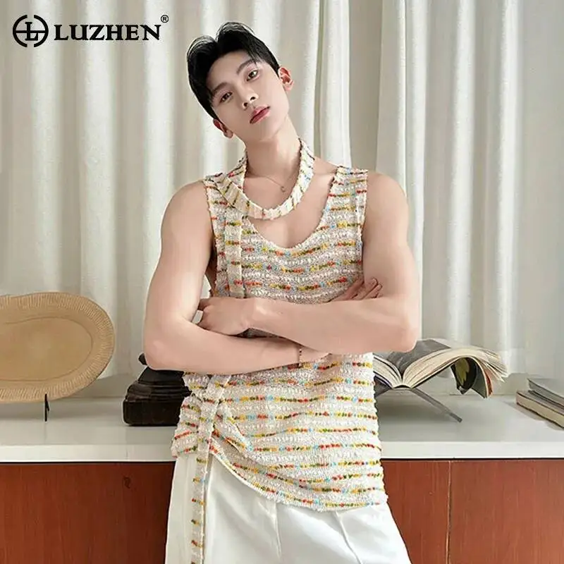 LUZHEN Sleeveless 2026 New Original Colorful Polka Dots Decorate Ribbon Tank Tops Men's Fashion Knitted Handsome T-shirts JY8066