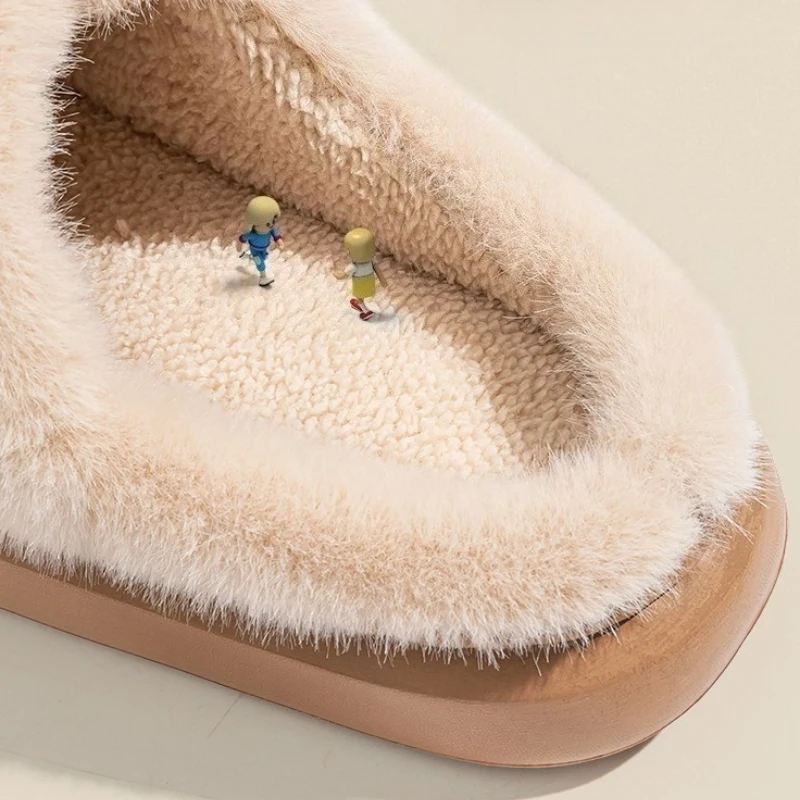 شبشب شتوي نسائي جديد من القطيفة لعام 2025 - أحذية منزلية فائقة النعومة "الراحة السحابية"، نعل سميك مبطن بالصوف، شرائح داخلية للمنزل