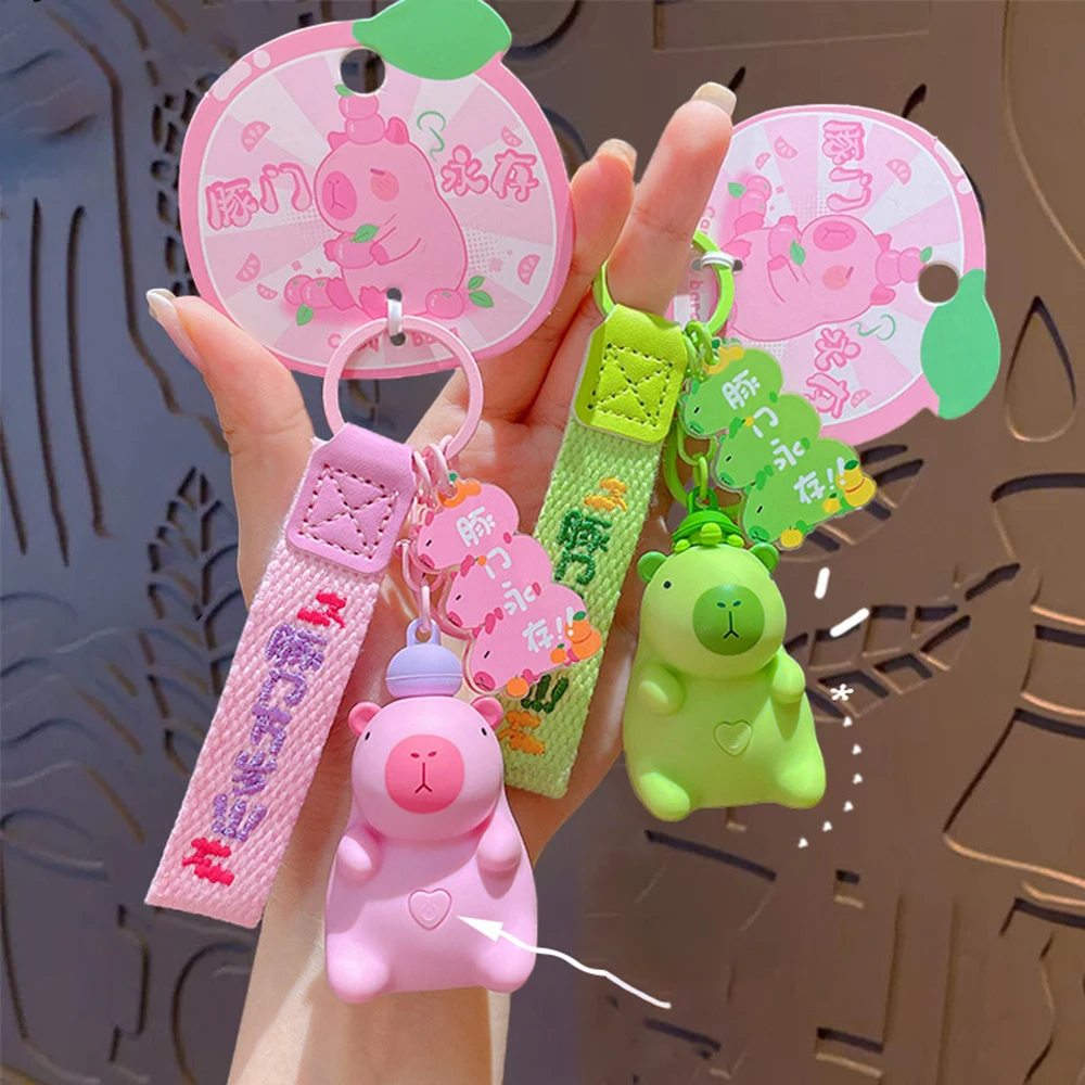 New Will Make a Sound Capybara Keychain Atmosphere Light ABS Dolls Pendant Toys Cartoon Bag Charms