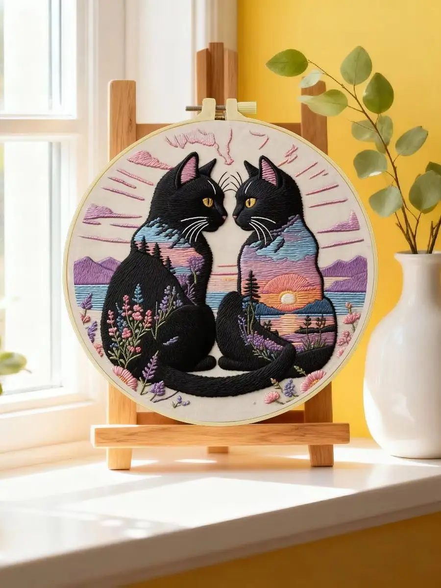 1 Stück 20X20CM/15X15CM 7,87/6,3 Zoll Katzen-Stickerei-Starter-Kit DIY-Kit DIY-Stickerei-Set Handarbeiten Nadelkunst Malerei – Detail 6