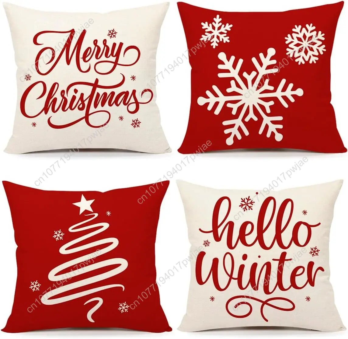 4TH Emotion Red Christmas Pillow Covers 18x18 Set of 4 Farmhouse Xmas Decorations Snowflake Hello Winter Holiday Decor Throw Cus