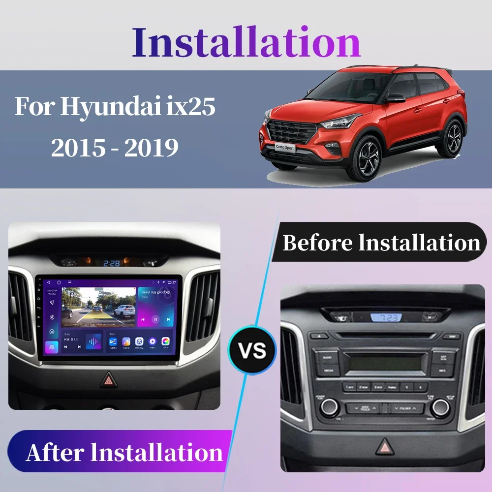 For Hyundai Creta ix25 2015-2019 Car Radio Android Multimedia Video Player Navigation GPS Carplay QLED Touch Screen Auto Stereo