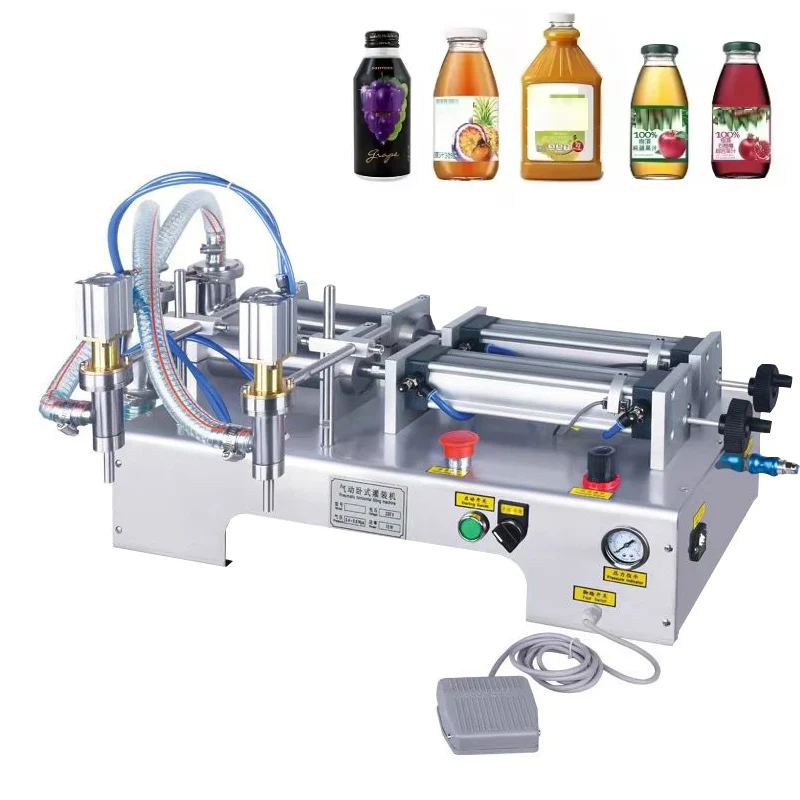 Máquina de llenado de líquidos semiautomática para lavandería, agua, bebidas, vino tinto, leche, doble boquilla, máquina de llenado de líquidos