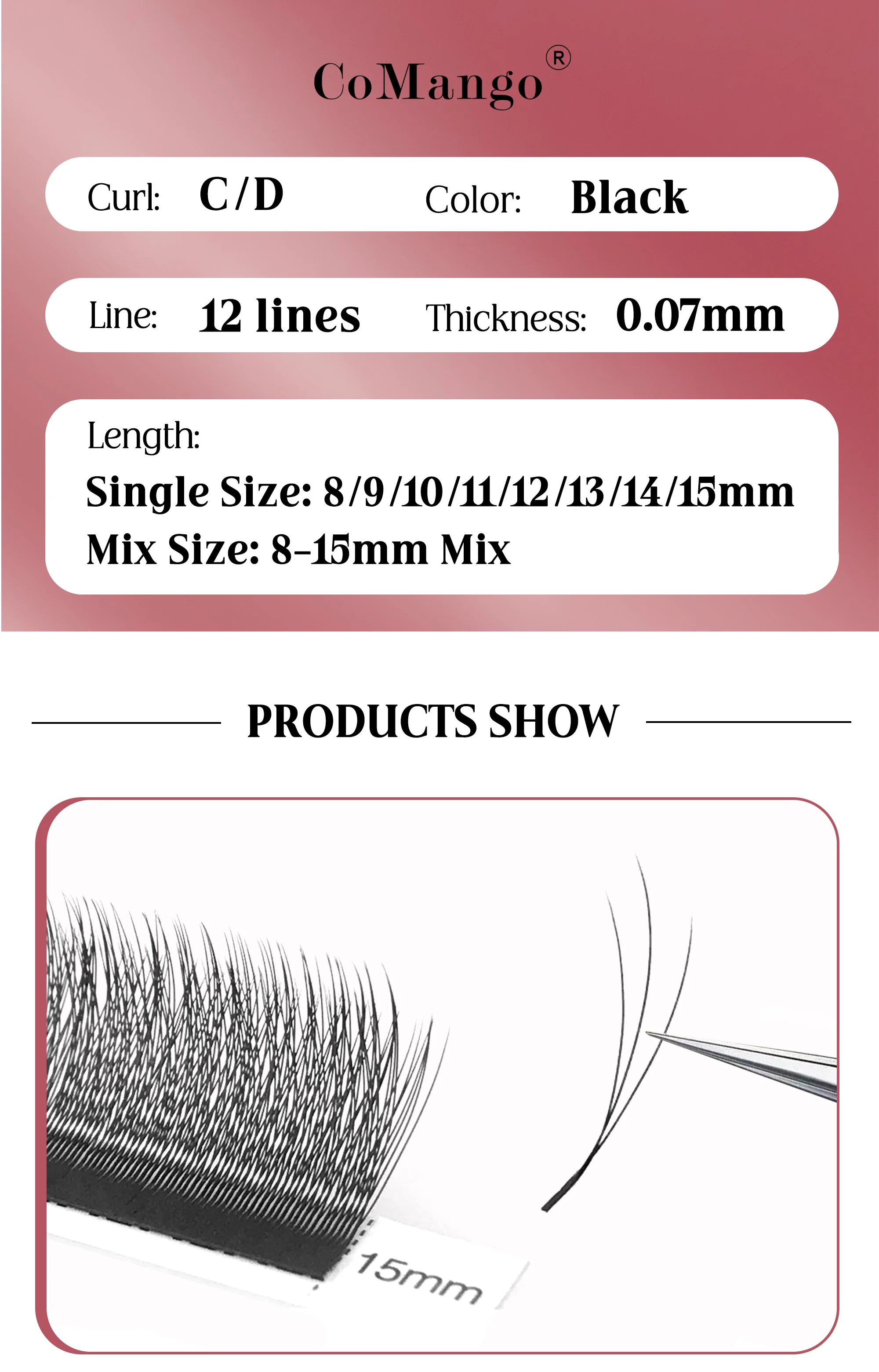 CoMango 12 Reihen/Tabletts 3D W Spark Clover Wimpernverlängerung, natürliches Volumen, weiche falsche Wimpern, Make-up-Großhandel – Detail 4