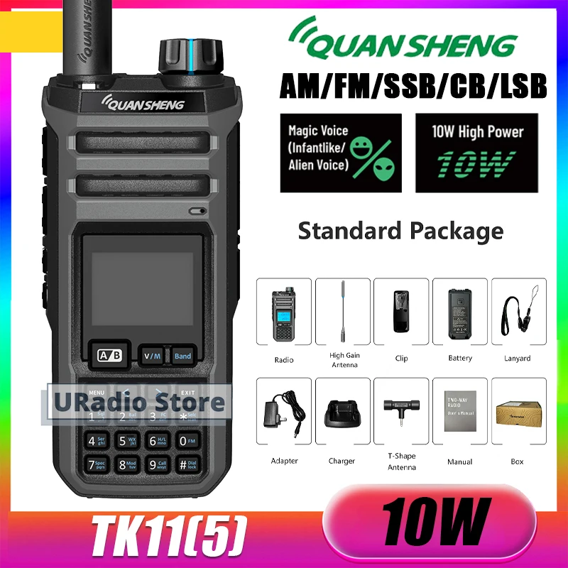 Quansheng TK11(5) Walkie Talkie 10W High Power Dual Receiving AM FM LSB CW 27MHz Multi Band Spectrum Analyzer Remote Kill Radio