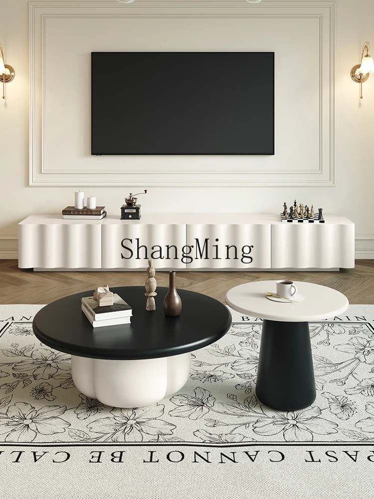 

SM retro coffee table combination cream wind high-end small apartment home living room floor-to-ceiling TV cabinet