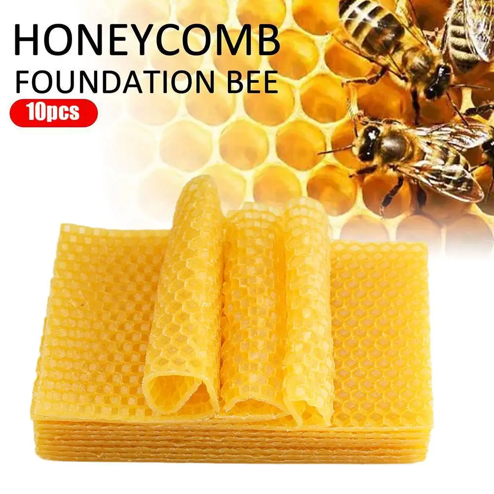 10pcs Bee Wax Foundation Bee Hive Wax Frames Base Sheets Bee Comb Honey Frame Beeswax Sheets Beekeeper Equipment 13.2x9CM