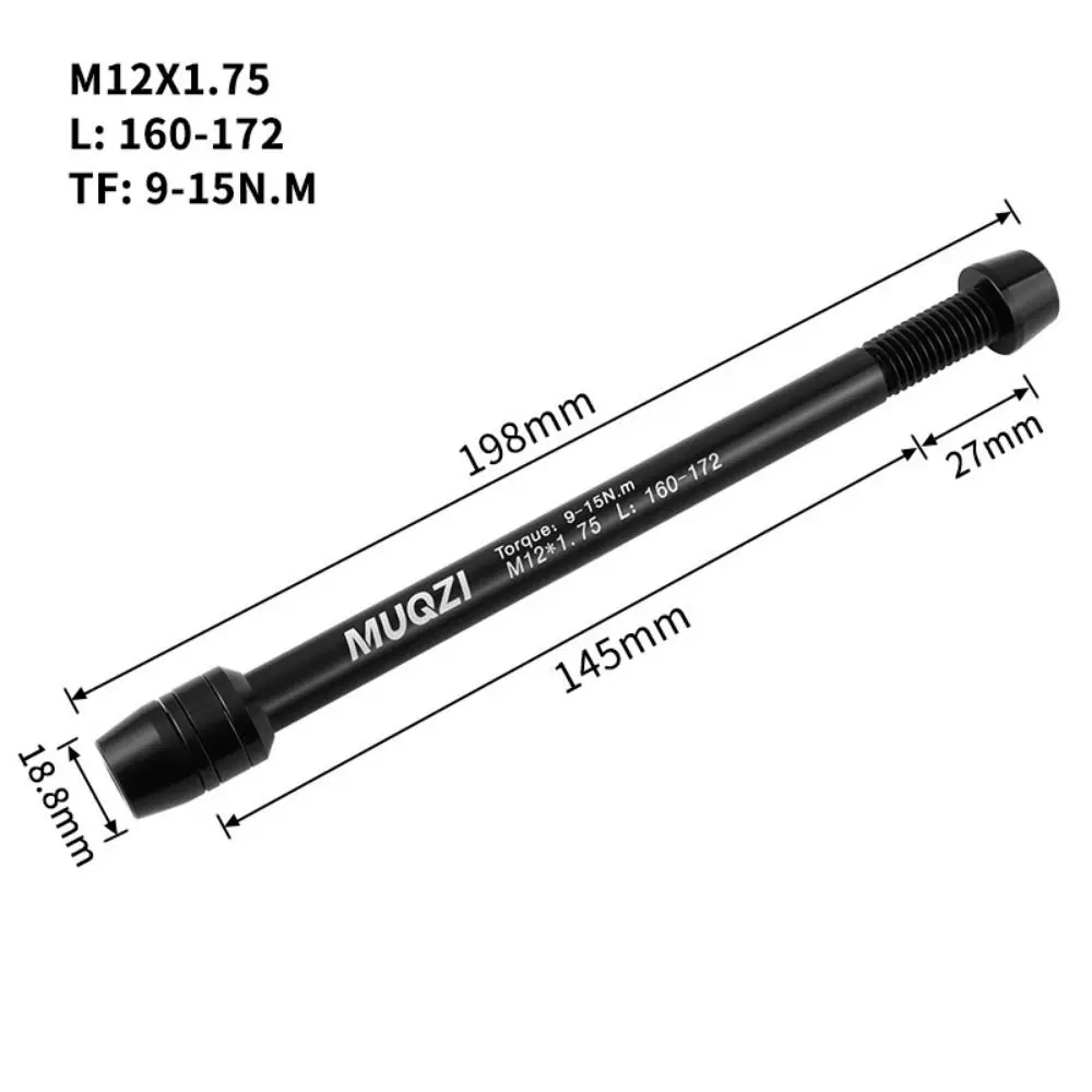 Front Rear Axle Bike Thru Axle Bike Shaft M12*1.5/1.75MM Bike Hub Skewers Axle Lever 160-172 mm Bike Barrel Shaft Trainer