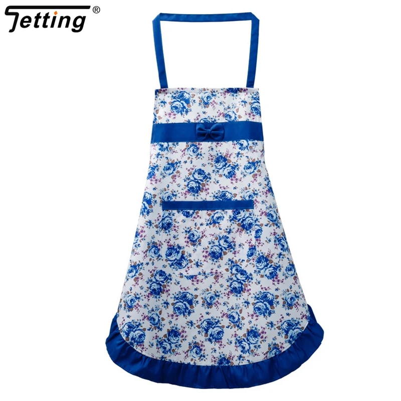 Cotton Canvas Floral For Women'S Kitchen Oilproof Apron With Pockets And Adjustable Waist Belt Waterproof Sleeveless Bib Apron