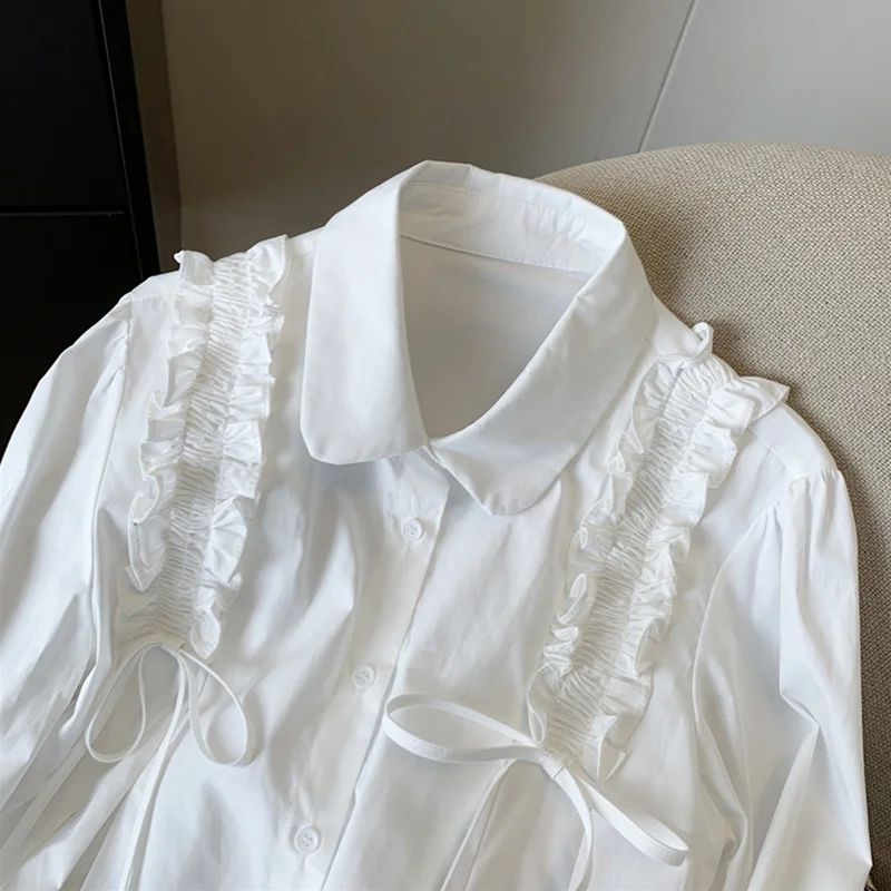 

Long Sleeve Shirts Womens Lace Ruffled Relaxed Fit Winter Feminine Minimalist Comfortable Romantic Daily Office Vacation Outfit