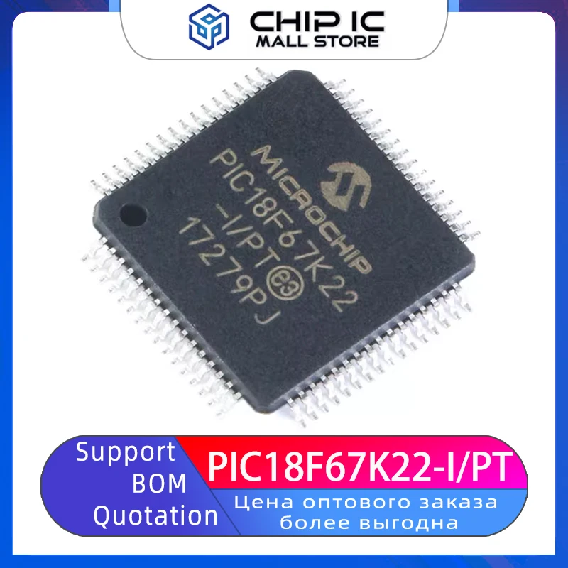 

PIC18F67K22-I/PT TQFP-64 Microcontroller / 8-bit Chip 100% New Original Stock