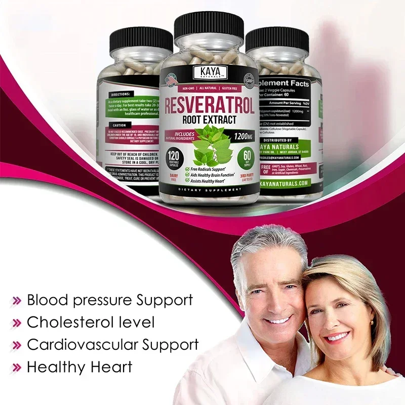 Natural Resveratrol Antioxidant Supplement, Trans-Resveratrol Supports Heart and Brain Health, Burns Fat