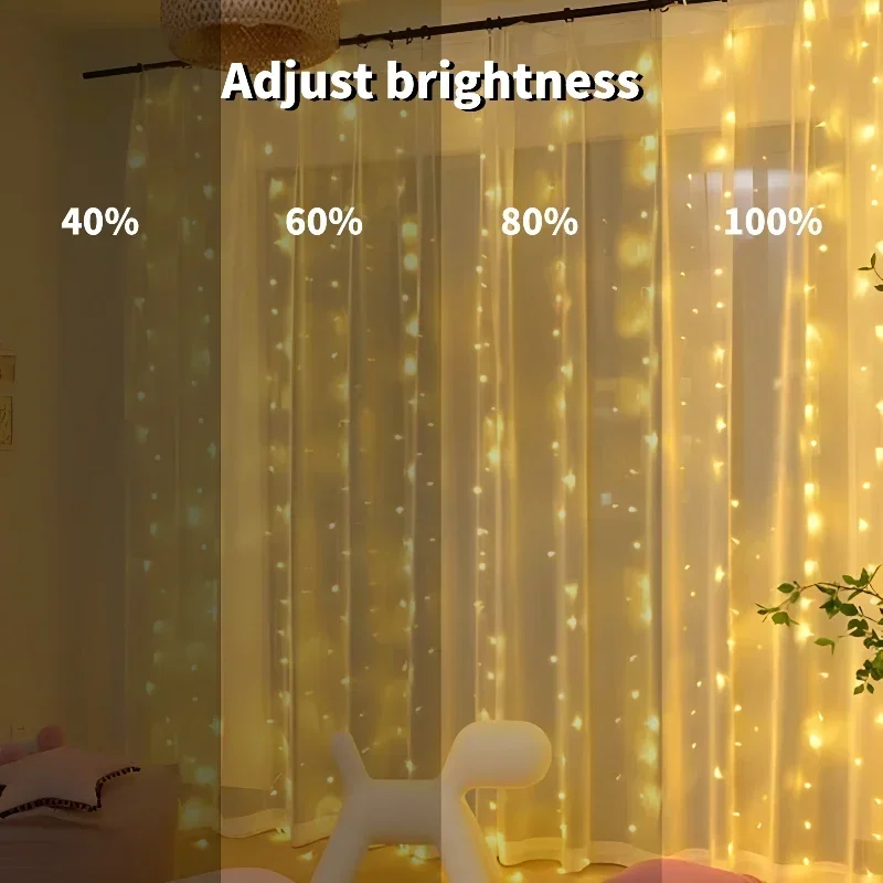 SANDYHA Curtain LED Lamp String Lights Bedroom Living Room Light Festival Lighting Christmas Decoration Home USB Remote Control