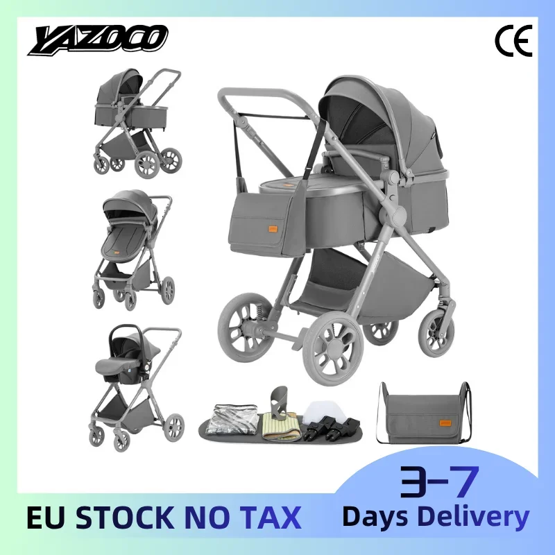 Poussette 3-en-1 pour nouveau-né, idéale pour les voyages, avec siège auto intégré, cadre en aluminium durable de qualité aérospatiale, siège en maille respirante pour les climats chauds, pliage pratique en une seule étape, chariot pour bébé compact et peu encombrant