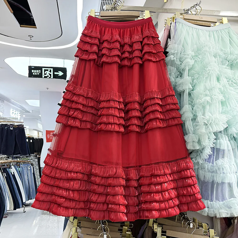 

Женская пышная длинная юбка Clothland с рюшами и сеткой, на резинке, А-силуэт, однотонная, BA389