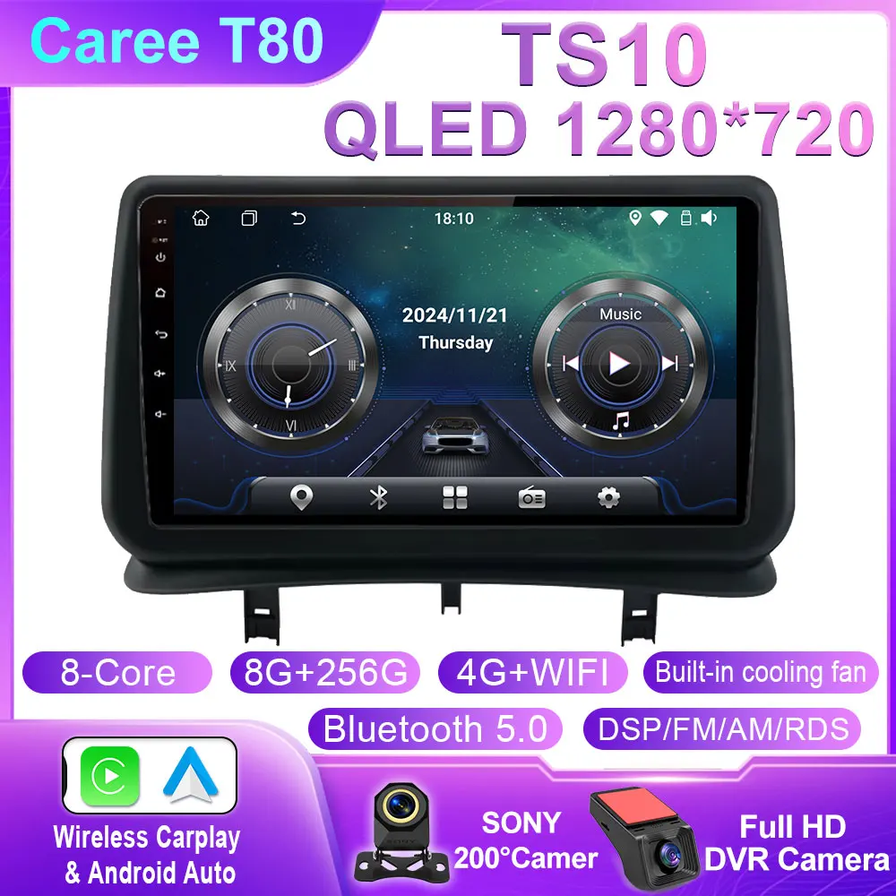 Auto Android 14 Voor Renault Clio 3 2005-2014 Autoradio Multimedia Speler Navigatie GPS Autoradio CarPlay QLED Scherm Geen 2 din