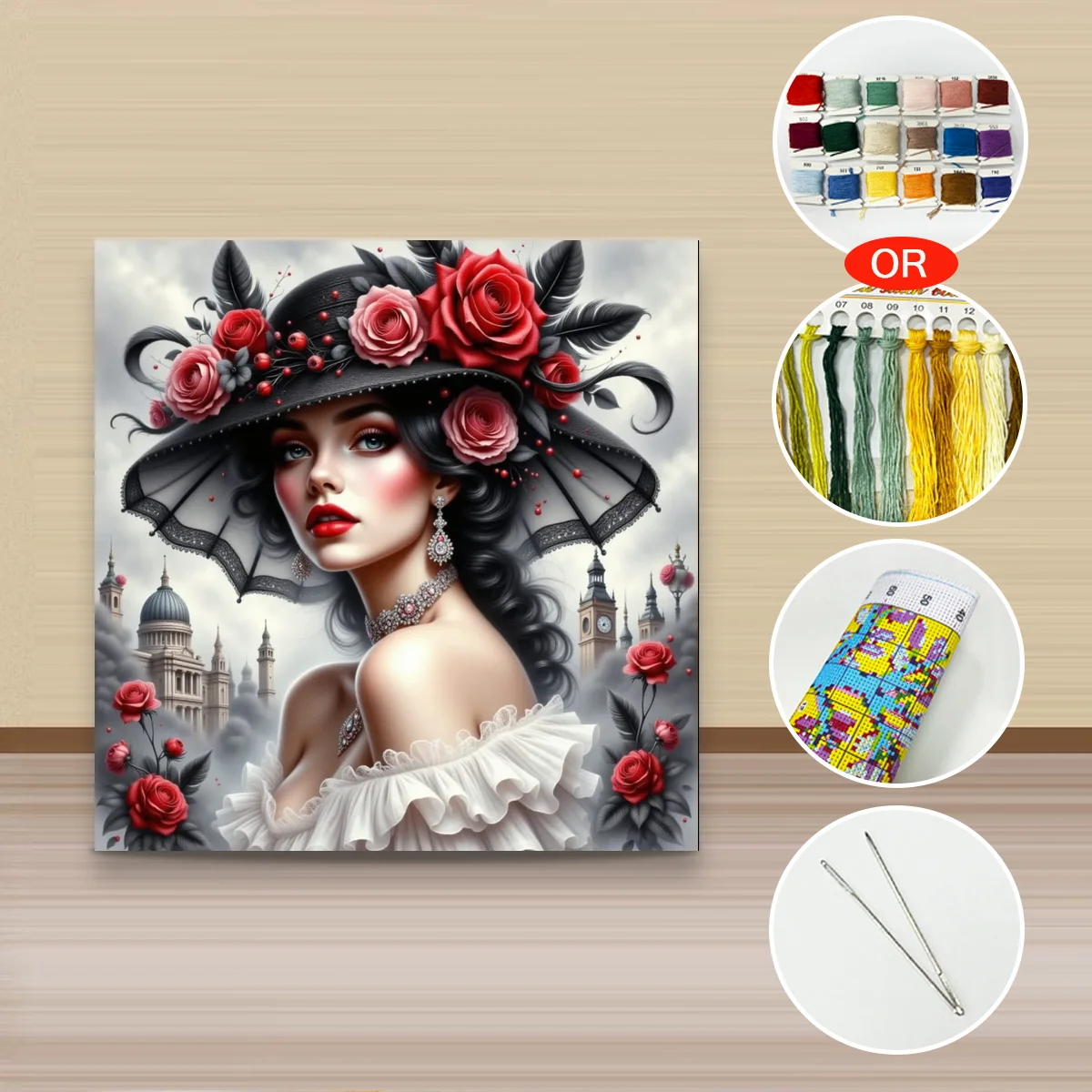 1 Stück 40x40 cm/15,74 Zoll, 11CT/14CT Kreuzstich-Set, DIY Valentinstagsgeschenk, Stickerei-Set für Festivals, Porträts – Detail 3