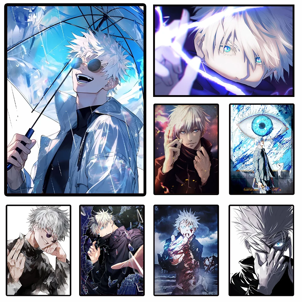 ملصق أنيمي Jujutsu Kaisen ياباني ، صورة شخصية جذابة Gojo Satoru ، لوحة قماشية ، ديكور جداري لغرف المنزل ، هدية مروحة ، موكب وهمي