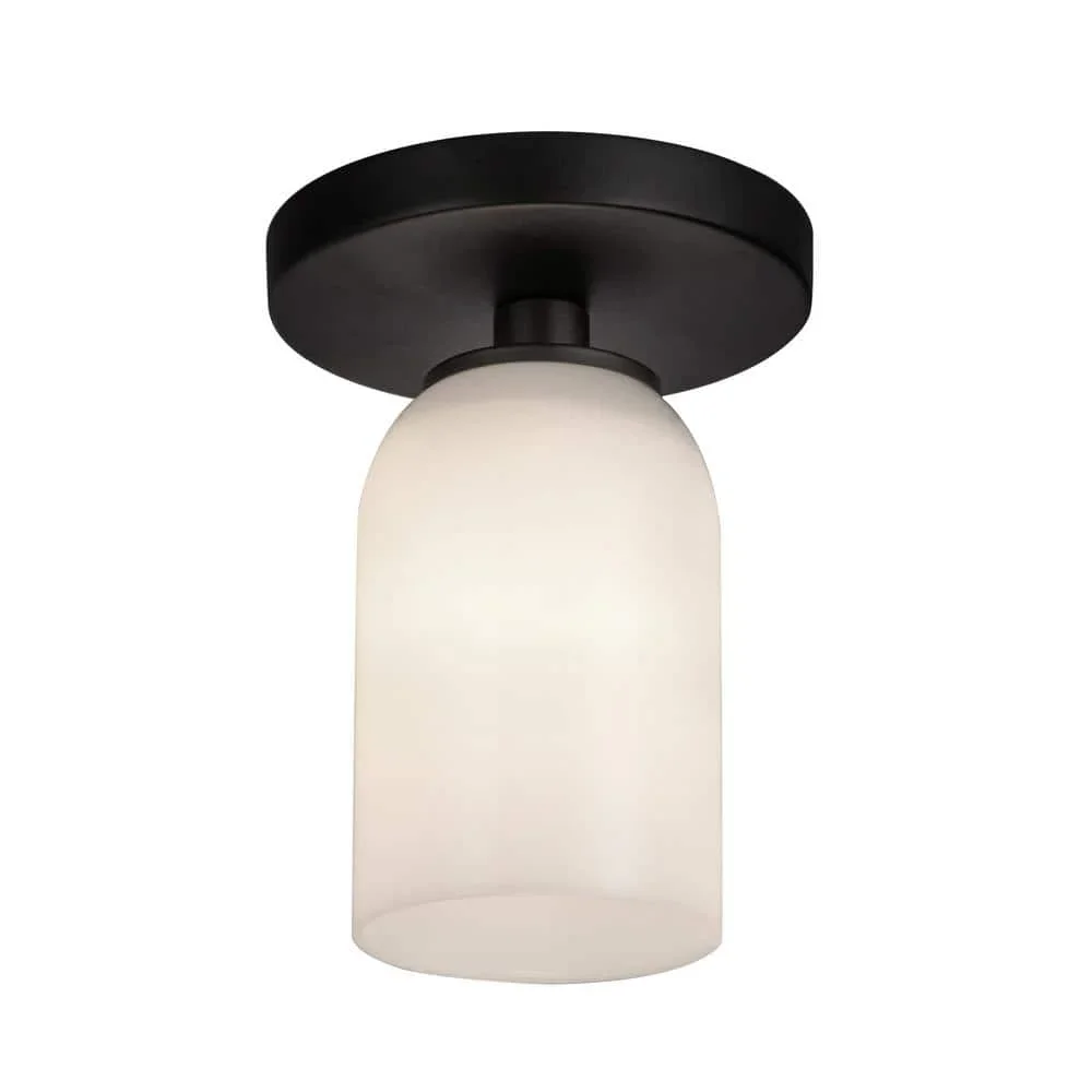 

Nola 4 in. 1 Light 40-Watt Black/Glossy Opal Glass Semi-Flush Mount