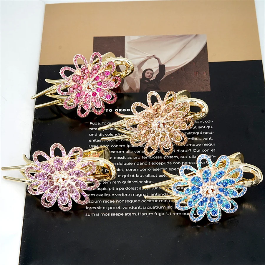 New fashion Rhinestone Hairpin Flower Leaf Duckbill Hair Claws Retro Hair Clips Accessories For Women Shinning Ponytail Headwear