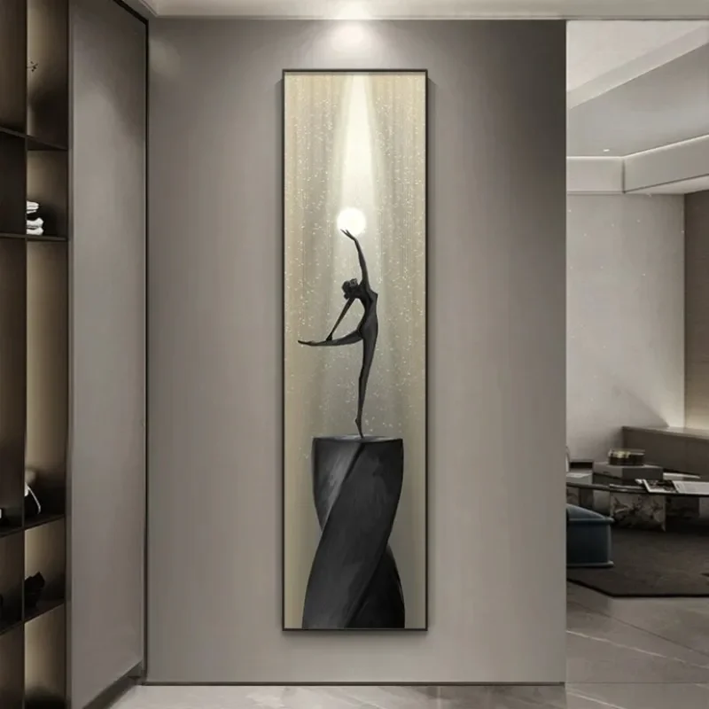 Modern light luxury entrance decorative painting slender strip abstract art dance figure aisle corridor model room wall hanging