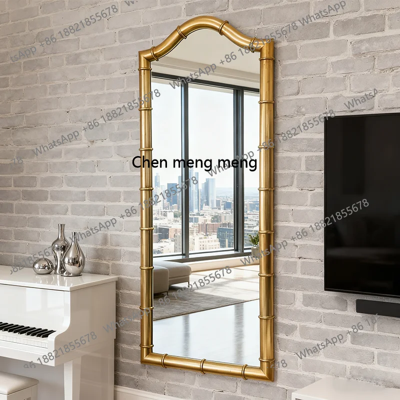 French bamboo full body mirror wall mounted American floor dressing mirror European style bedroom cloakroom fitting mirror