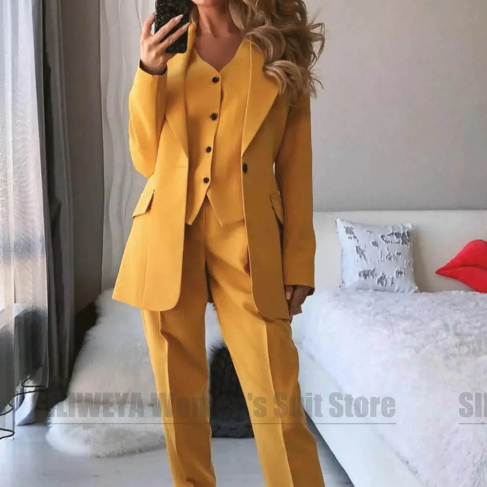 Damen-Anzug, 3-teilig, ein Knopf, elegant, Arbeit, Party, Abend, Outfit, schmale Passform, maßgeschneidert, Bürodame, formell, lässig, Alltag