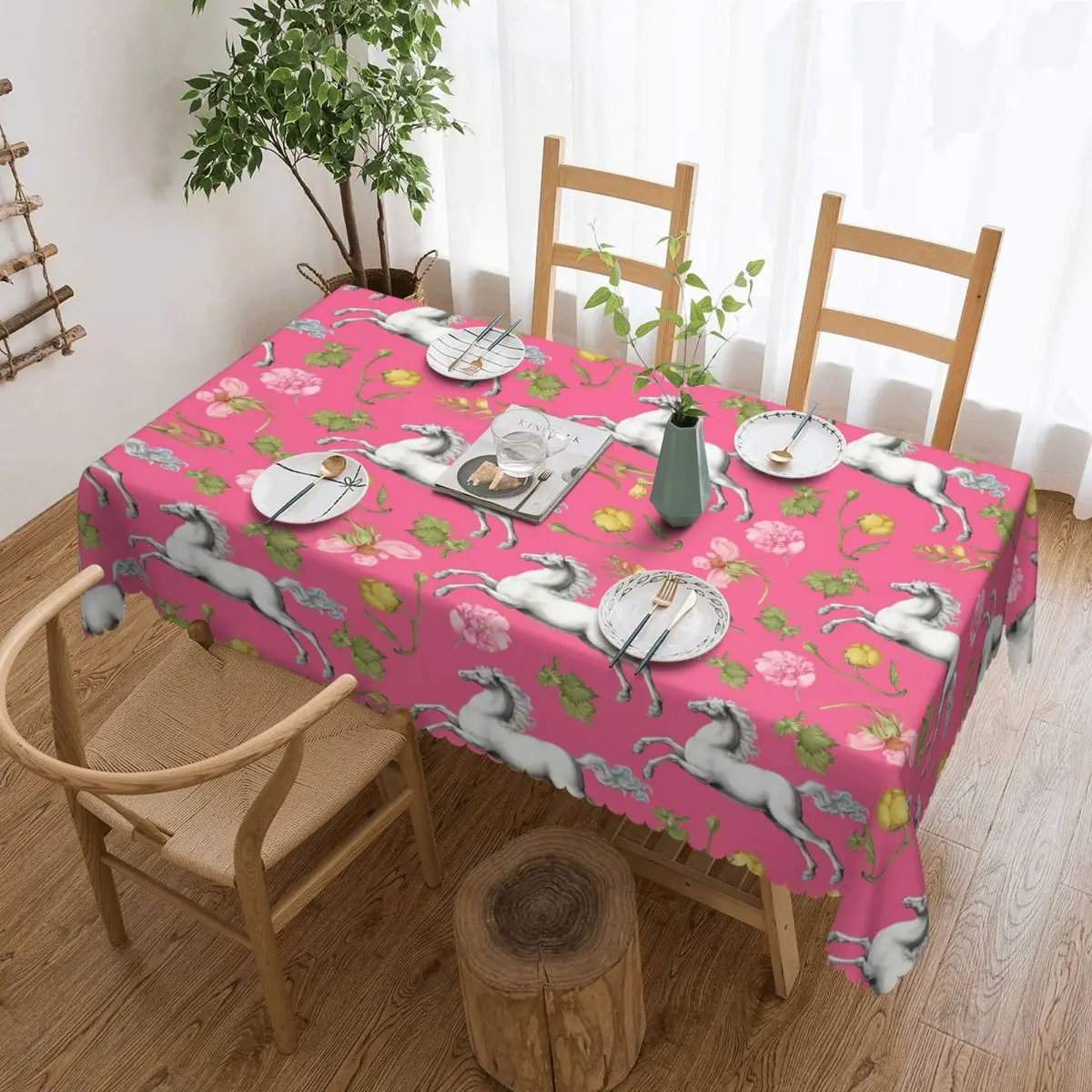

Horses Floral Horse Breeds Farm Animal Pets Rectangular Tablecloth Table Cover for Festival Party Decorations Table Cloth